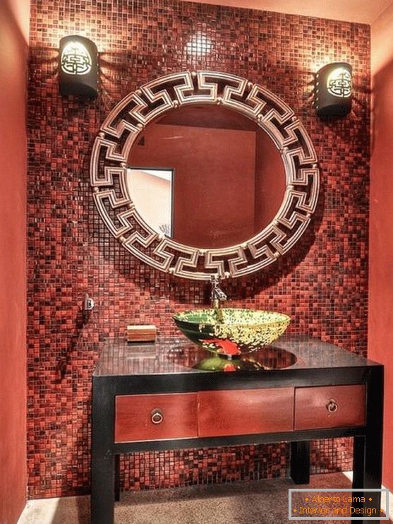 Cor vermelha da casa de banho em estilo chinês