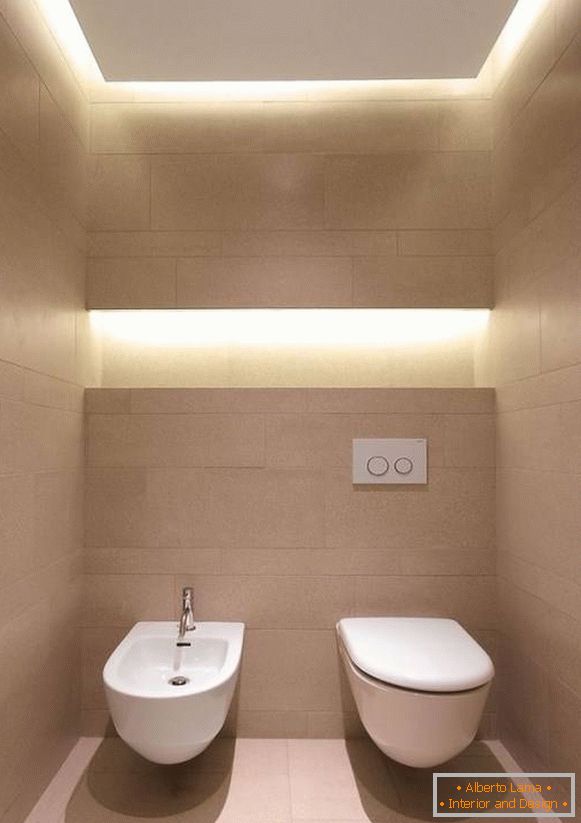 Design elegante de banheiro com luzes embutidas