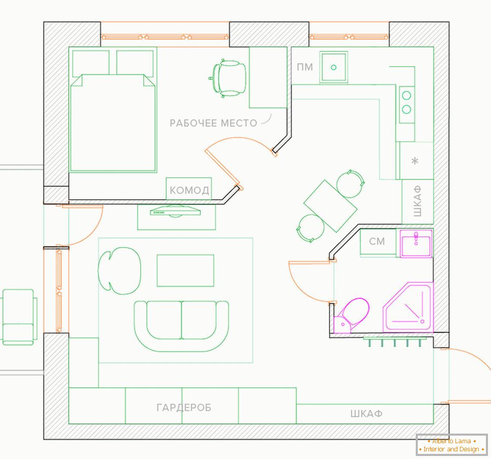 Remodelando um apartamento de um quarto em um apartamento com um quarto