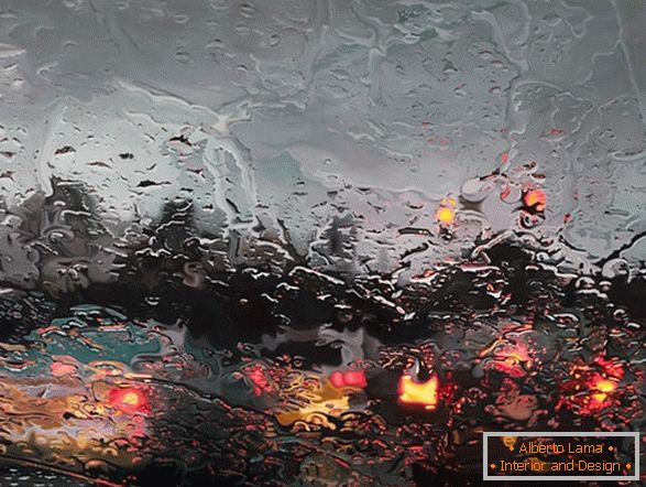 Vista do pára-brisa na chuva por dentro, artista Gregory Teilker