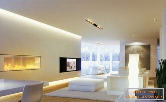 Iluminação de parede horizontal na sala ultramoderna