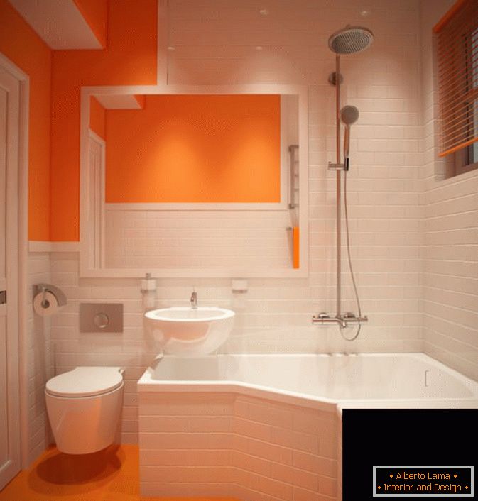 Uma bela combinação de branco e laranja no design da banheira