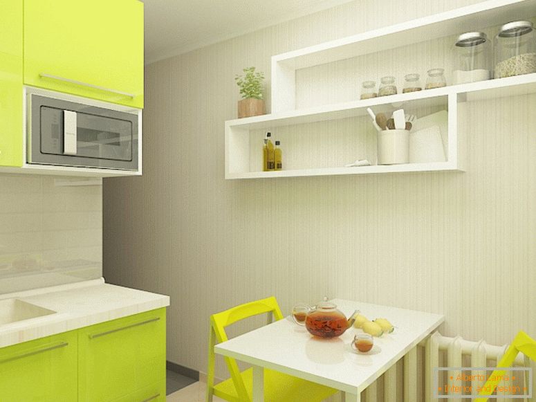 Exemplo de design de interiores de uma pequena cozinha na foto