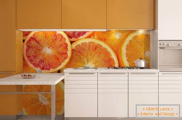 Papéis de parede de fotos no interior da cozinha - design com frutas