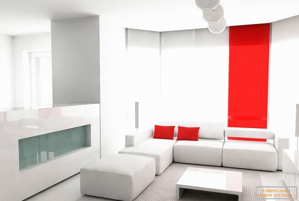 Interior em estilo minimalista com mobília branca