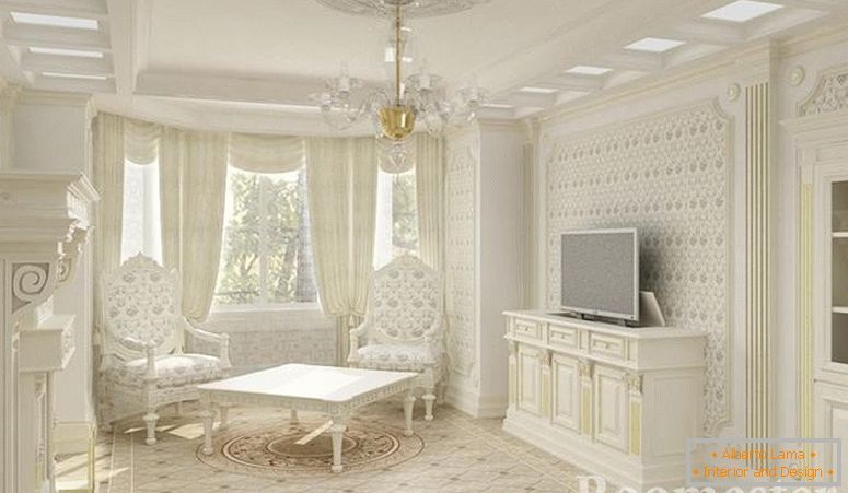 Interior em estilo Império com mobiliário branco