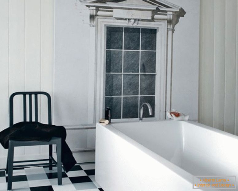 black-and-white-traditional-interior-banhoroom-design-white-corian-square-banhotub-black-and-white-floor-tile-vintage-plastic-stool-white-wood-frame-window-black-and-white-banhoroom-ideas-interior-banho
