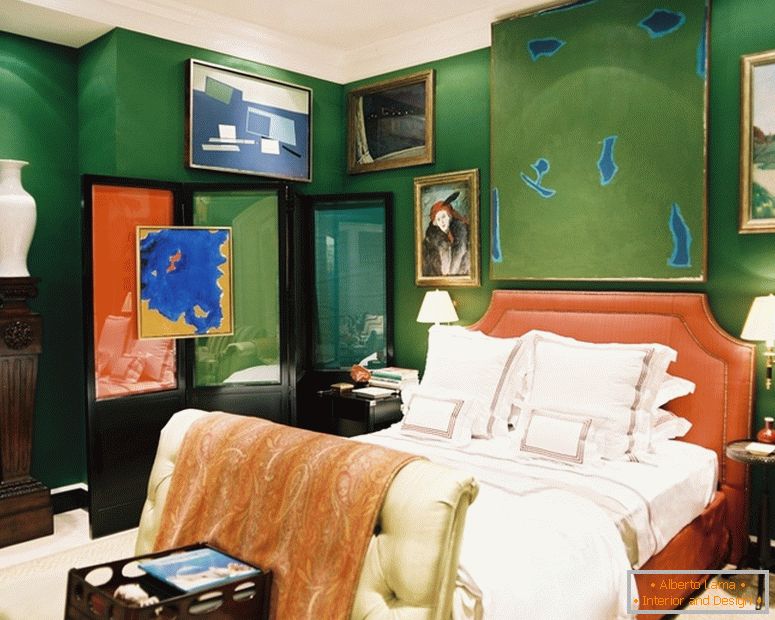 Design de interiores de quarto em cores verdes