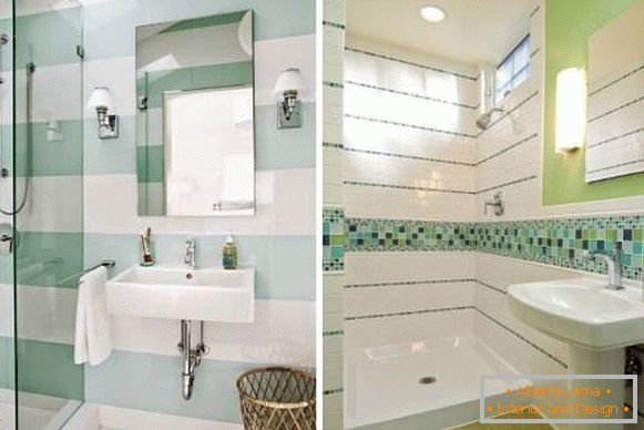 Decoração de azulejos de banheiro em branco e verde