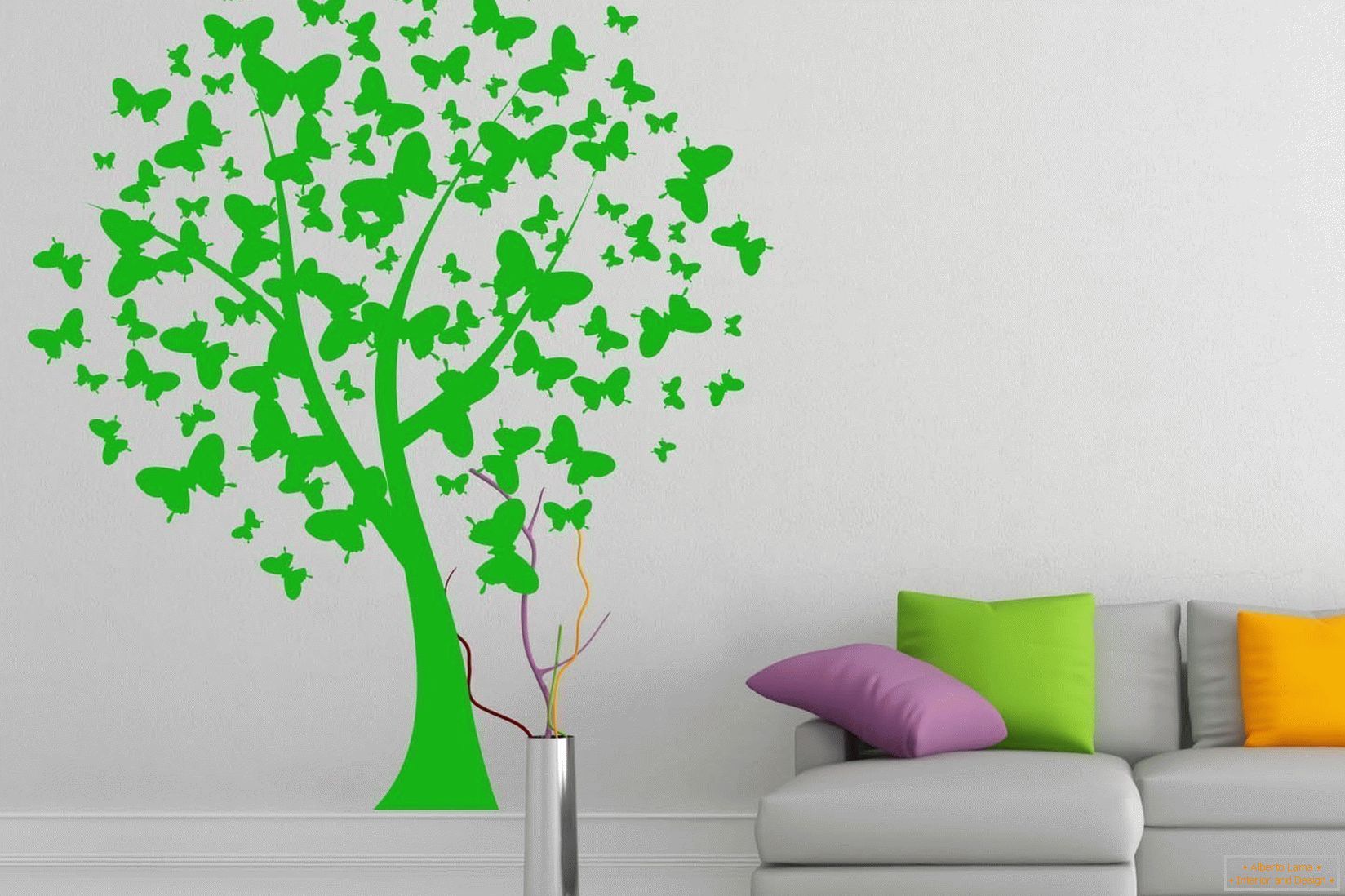 Árvore verde em uma parede branca