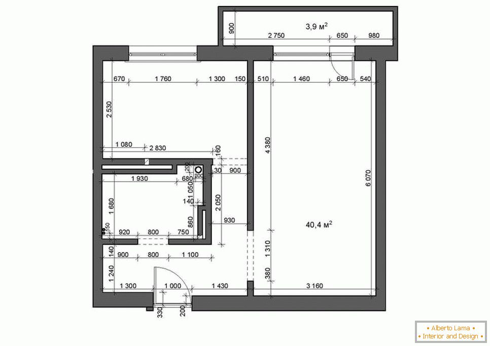 O plano do apartamento é de 35 a 42 metros quadrados. m.