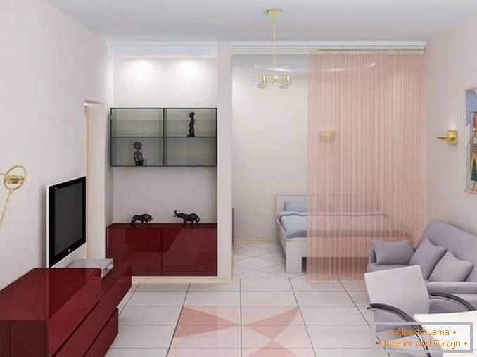 Design de 1 apartamento sala de Khrushchev com um quarto separado