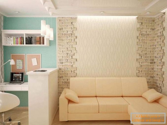 Design de 1 apartamento Khrushchev - foto com um sofá de canto