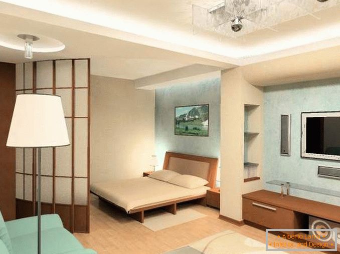 Design de 1 quarto apartamento em Khrushchev - foto de um quarto com uma cama