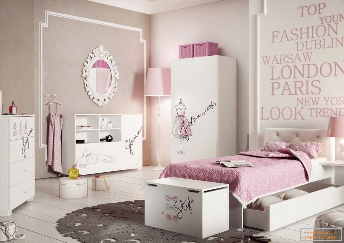 Design moderno do quarto de uma menina adolescente