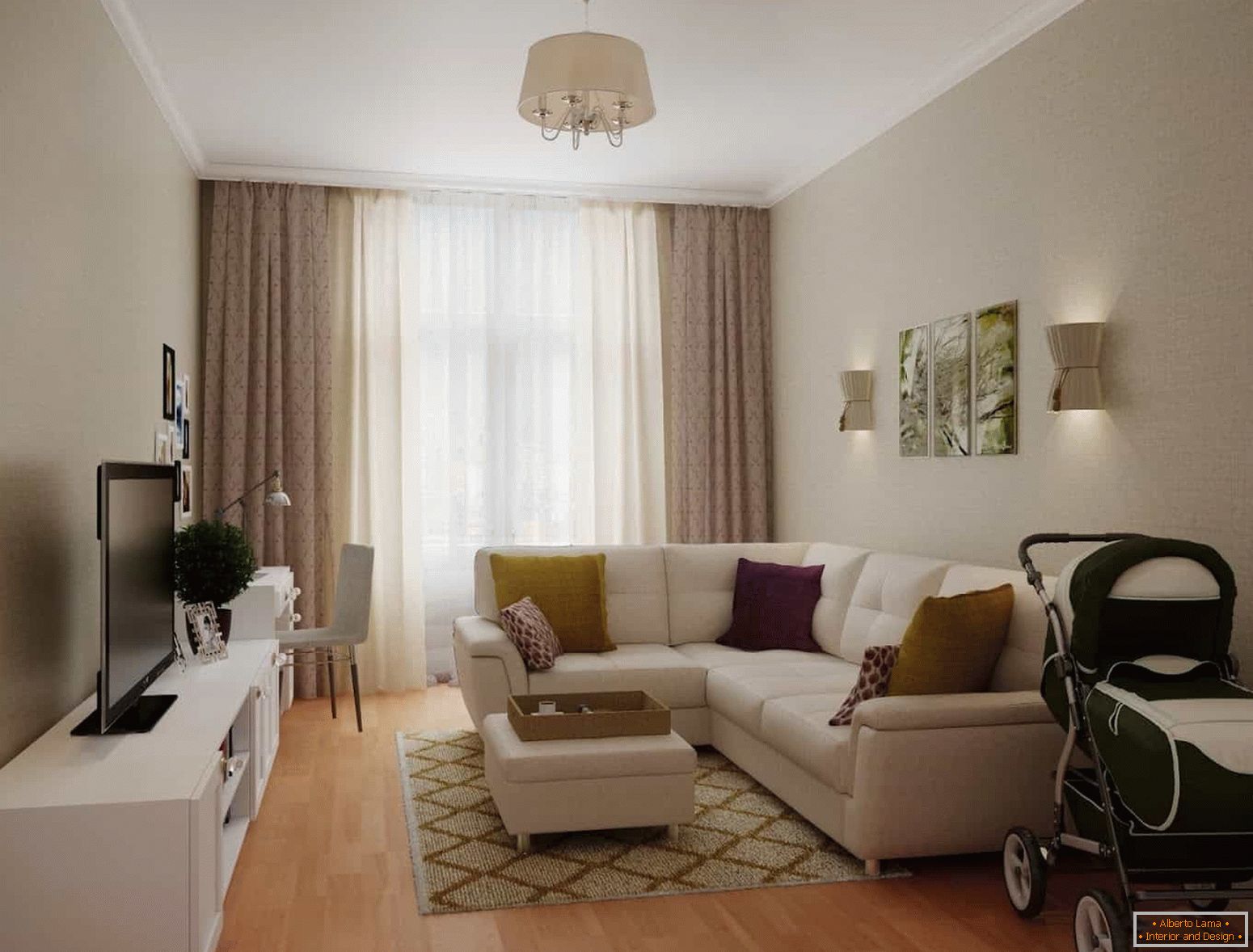 Design elegante sala de estar moderna 20 sq. M.