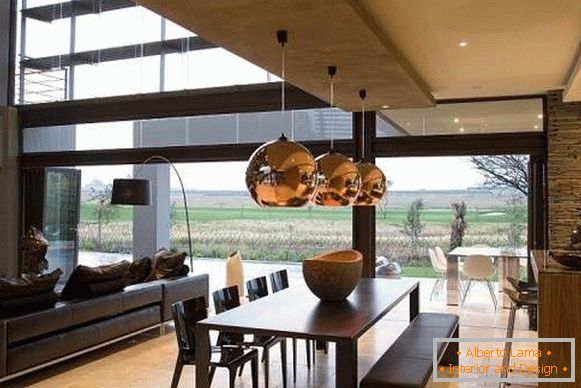 Design de interiores de uma casa privada - кухня гостиная в современном стиле