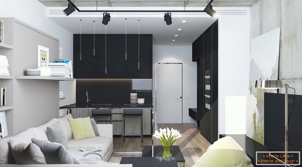 Design de interiores de um pequeno apartamento em tons de cinza - фото 6