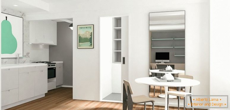 Design de interiores de um pequeno apartamento na cor branca