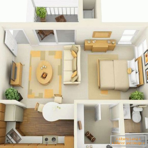 Projeto de design para o interior de um apartamento de um quarto em estilo moderno