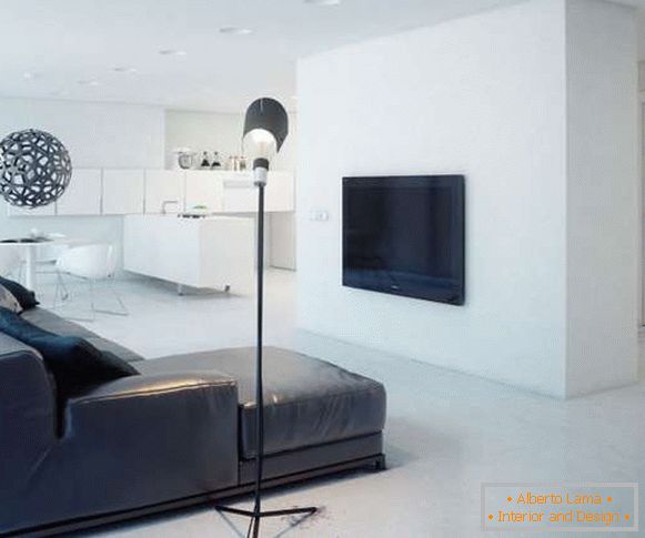Design de um apartamento de um quarto no estilo do minimalismo