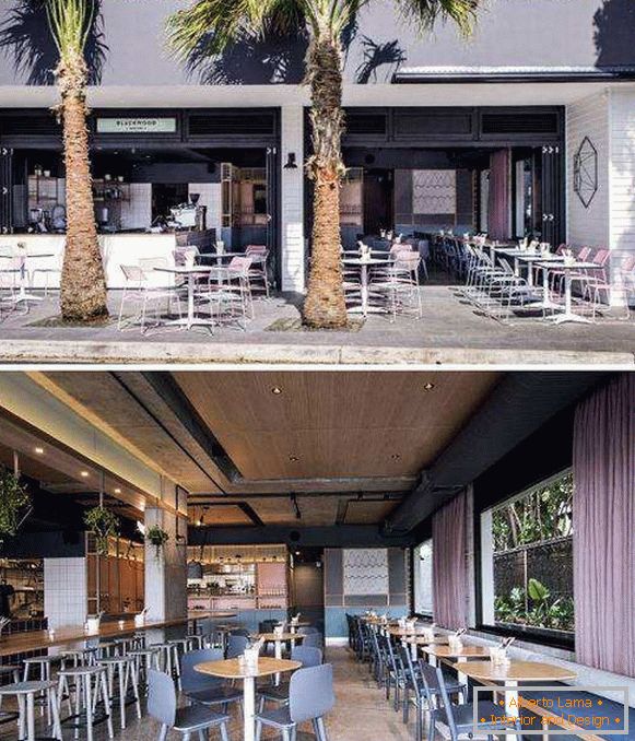 Café de design moderno em estilo loft e cores pastel