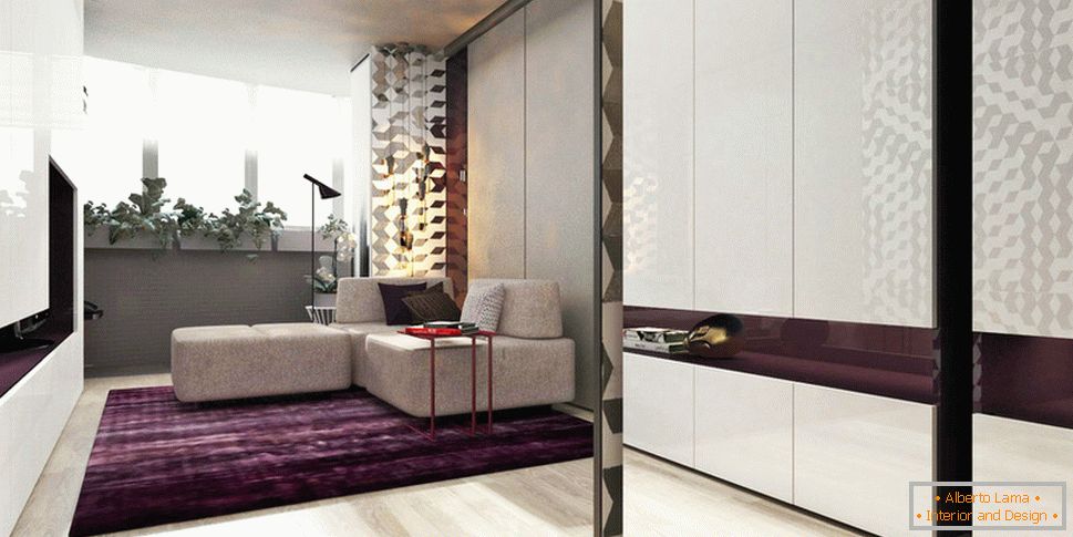 Design de um pequeno apartamento com detalhes em ameixa