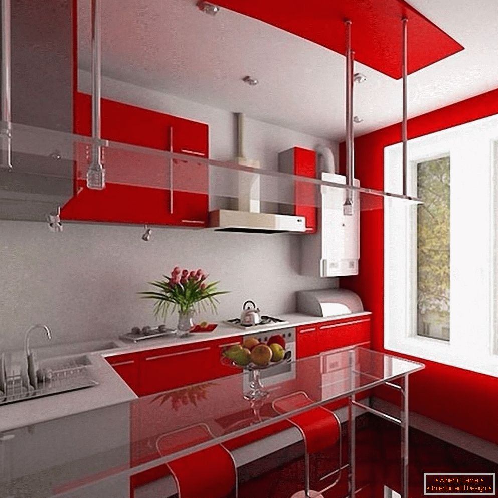Cozinha com interior vermelho