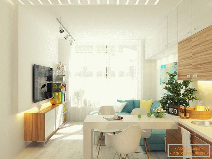 Design criativo de um pequeno estúdio de apartamentos