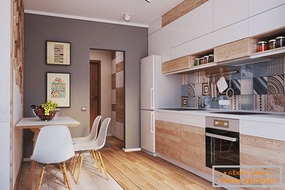 Cozinha confortável no apartamento estúdio de design de 40 metros quadrados