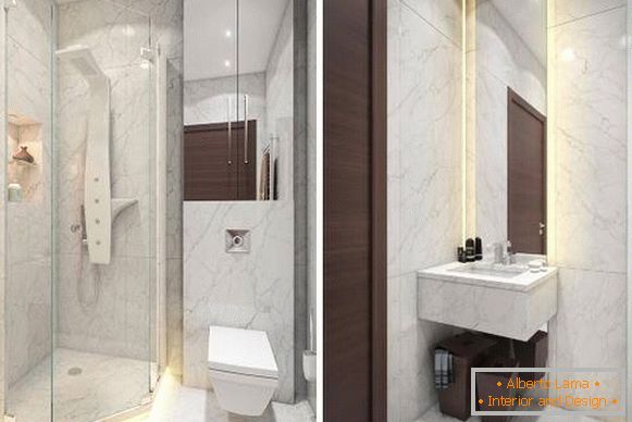 Casa de banho em mármore no design de 1 quarto apartamento