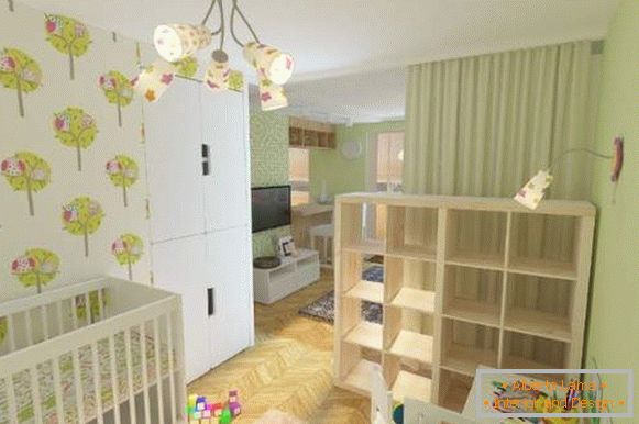 Projeto de um apartamento de um quarto para uma família com uma criança