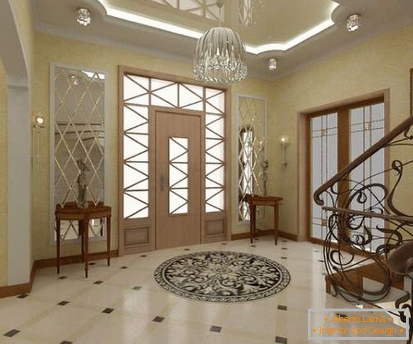 Salão de luxo com uma escada em uma casa particular - foto de design de interiores