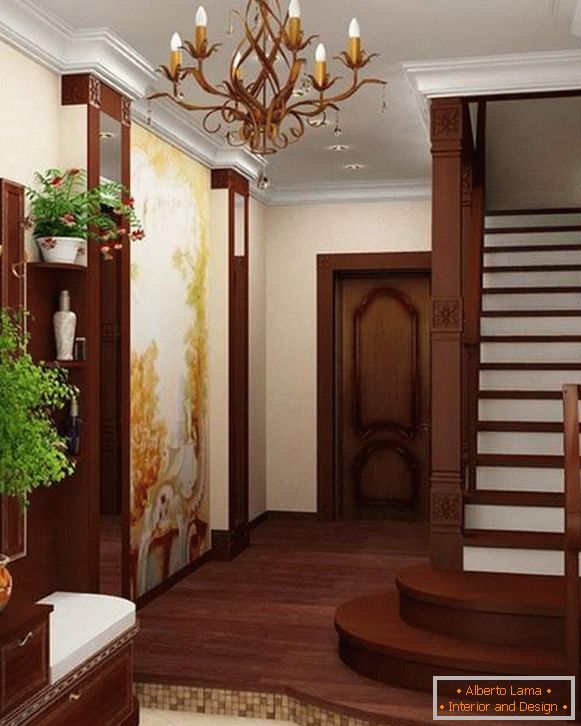 Projeto de um pequeno corredor em uma casa particular com uma escada para o 2º andar