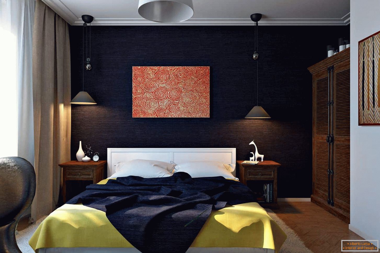 Cor de berinjela na decoração das paredes do quarto