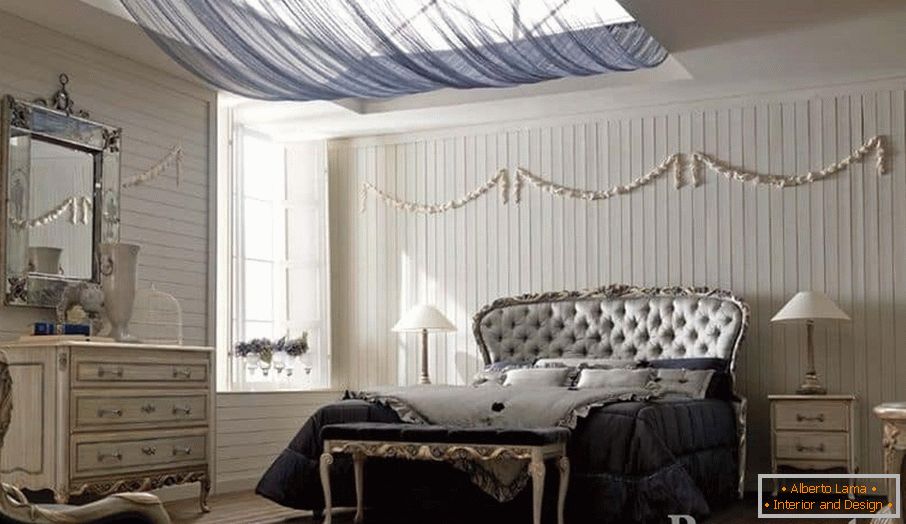 Branco com escuro parece bom em design de quarto em estilo clássico