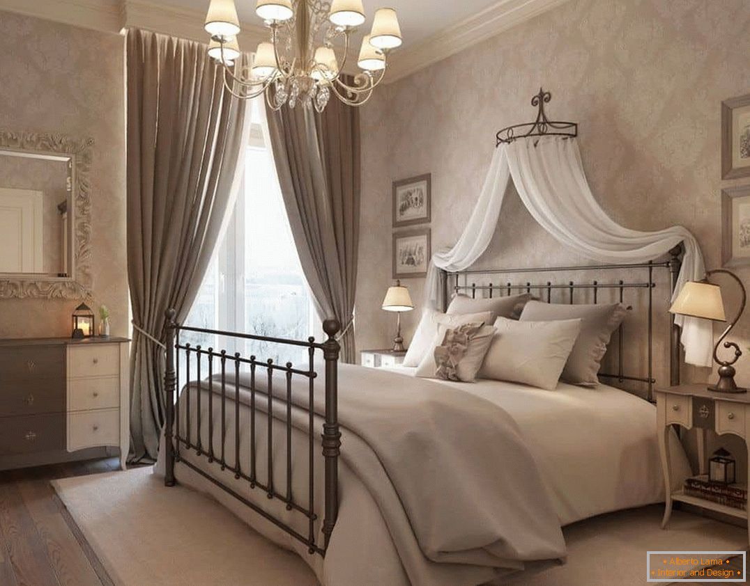 Design de quarto romântico em estilo clássico