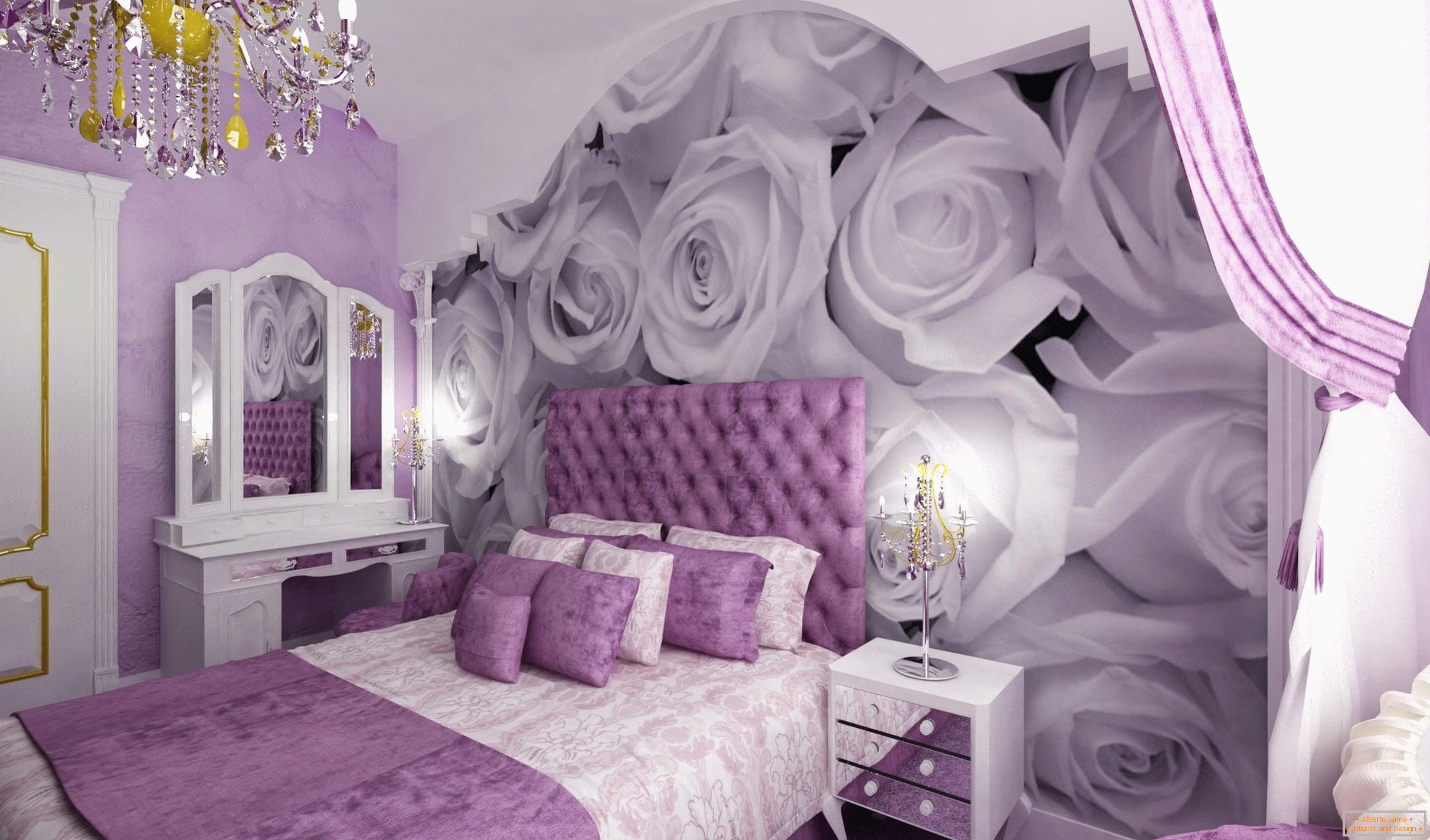 Rosas na parede do quarto
