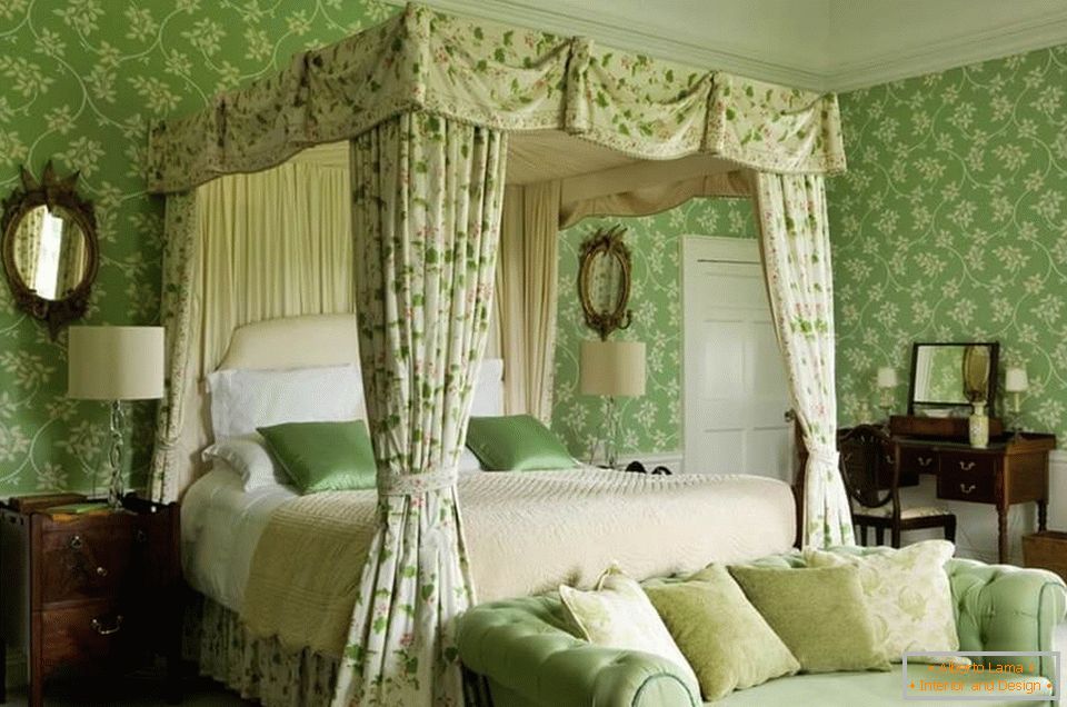 Interior de quarto em cores verdes