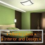 A combinação de verde e marrom no interior do quarto