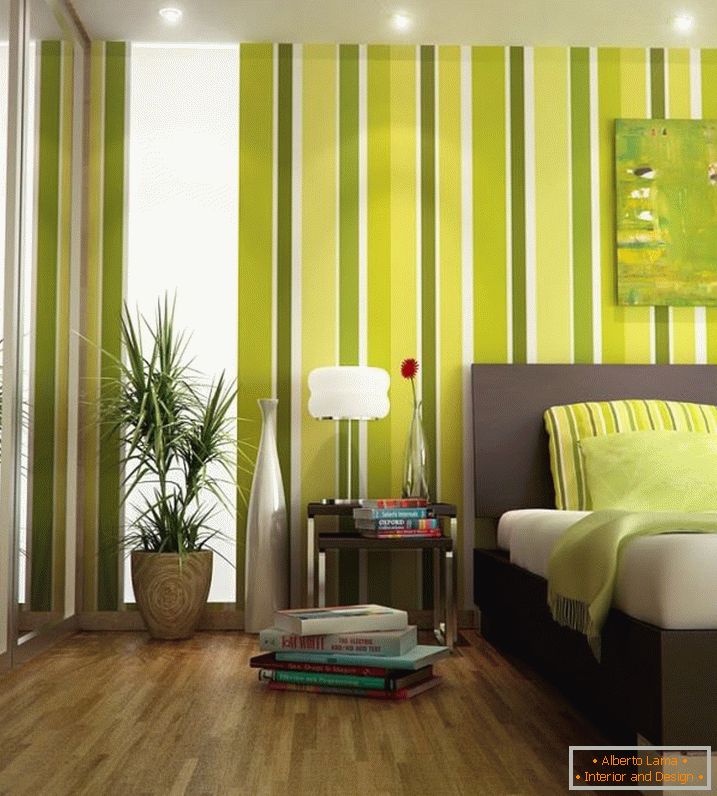 Interior, de, um, pequeno, quarto, em, verde, cores