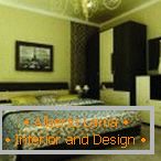 Interior elegante quarto em tons de verdes e marrons