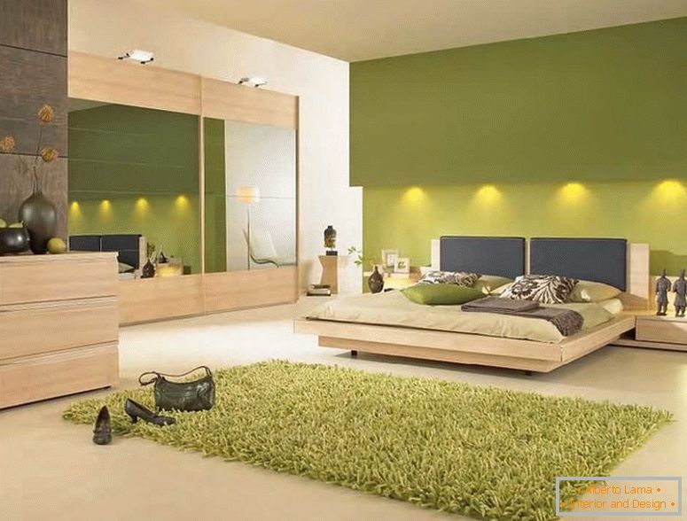 Interior de quarto em cores verdes с подсветкой 