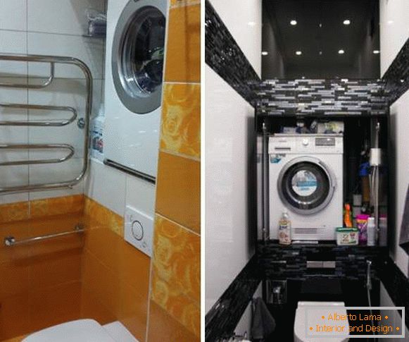 Máquina de lavar roupa sobre o banheiro - fotos no desenho do banheiro