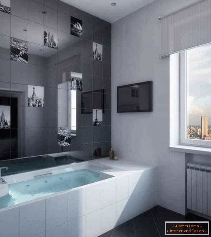 Casa de banho em uma casa de painel com uma janela