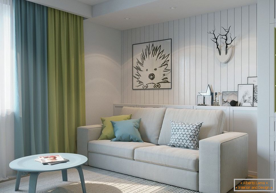 Interior de um pequeno apartamento em cores naturais