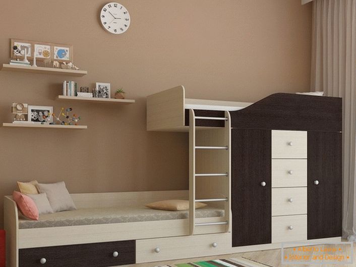 O mobiliário criativo do wenge do quarto das crianças vai caber no interior de qualquer estilo. 