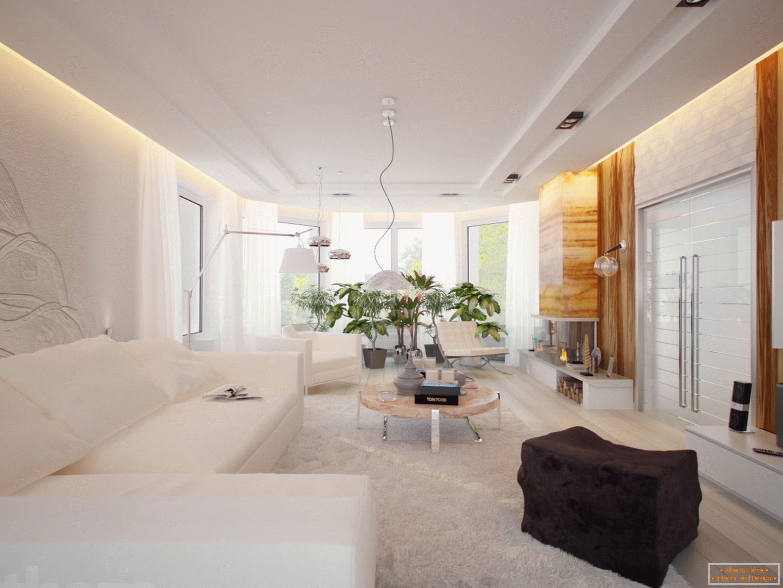 Um quarto espaçoso e luminoso no estilo minimalista é um excelente exemplo de mobiliário devidamente selecionado.