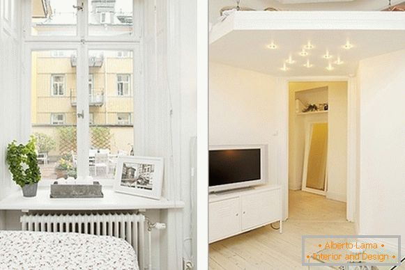 Interior de um quarto confortável e apartamento sala de estar na Suécia
