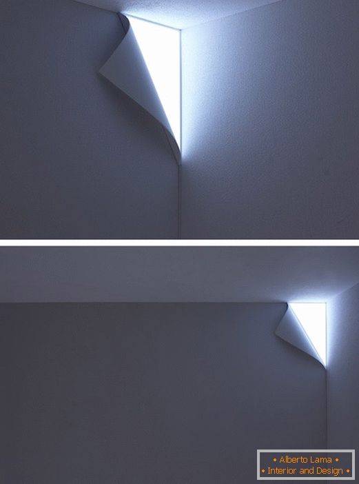 Luminária na parede na forma de uma borda dobrada de papel